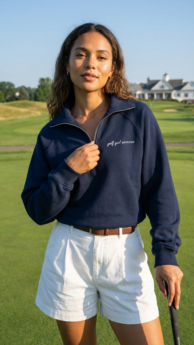 Embroidered 3/4 Zip Sweater