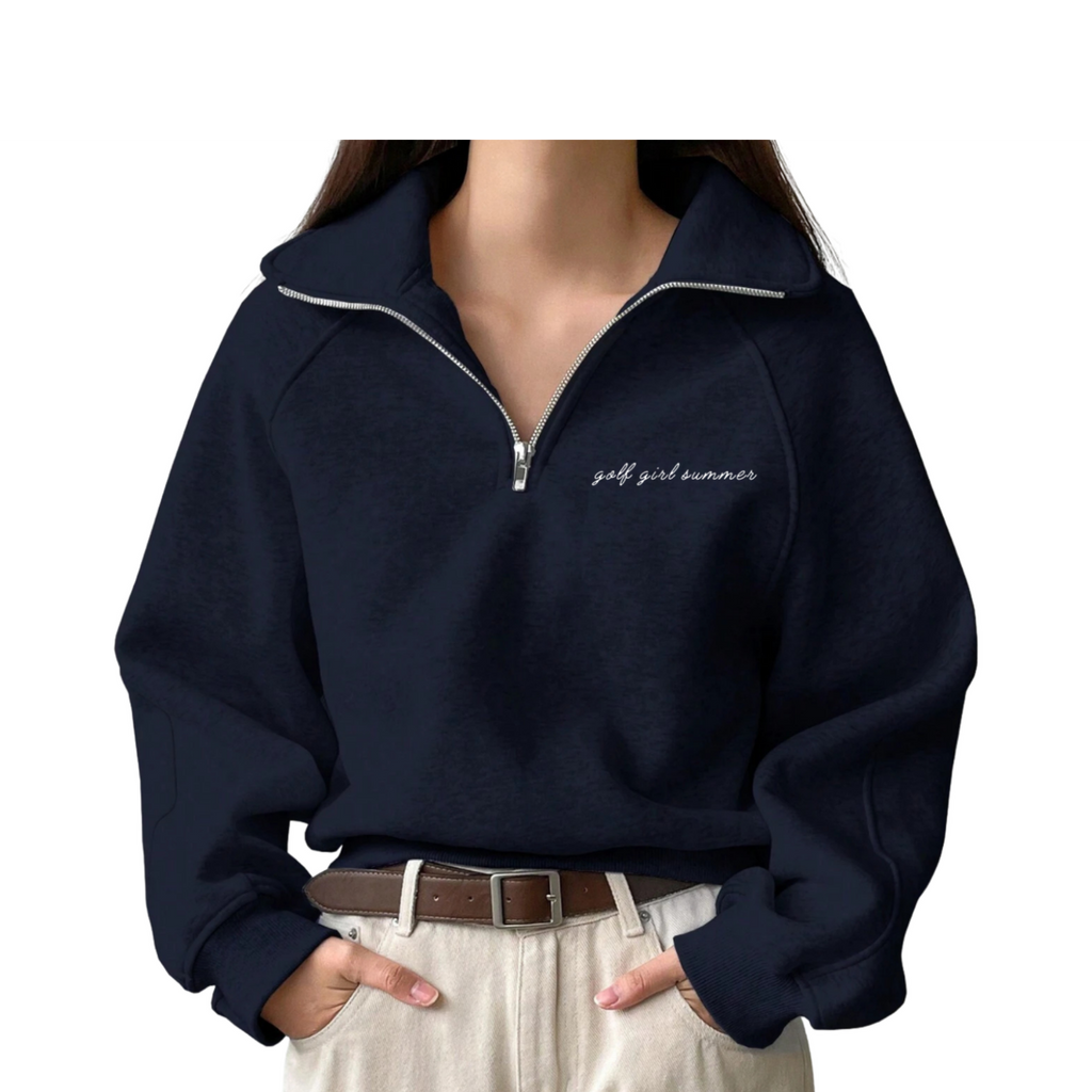 Embroidered 3/4 Zip Sweater