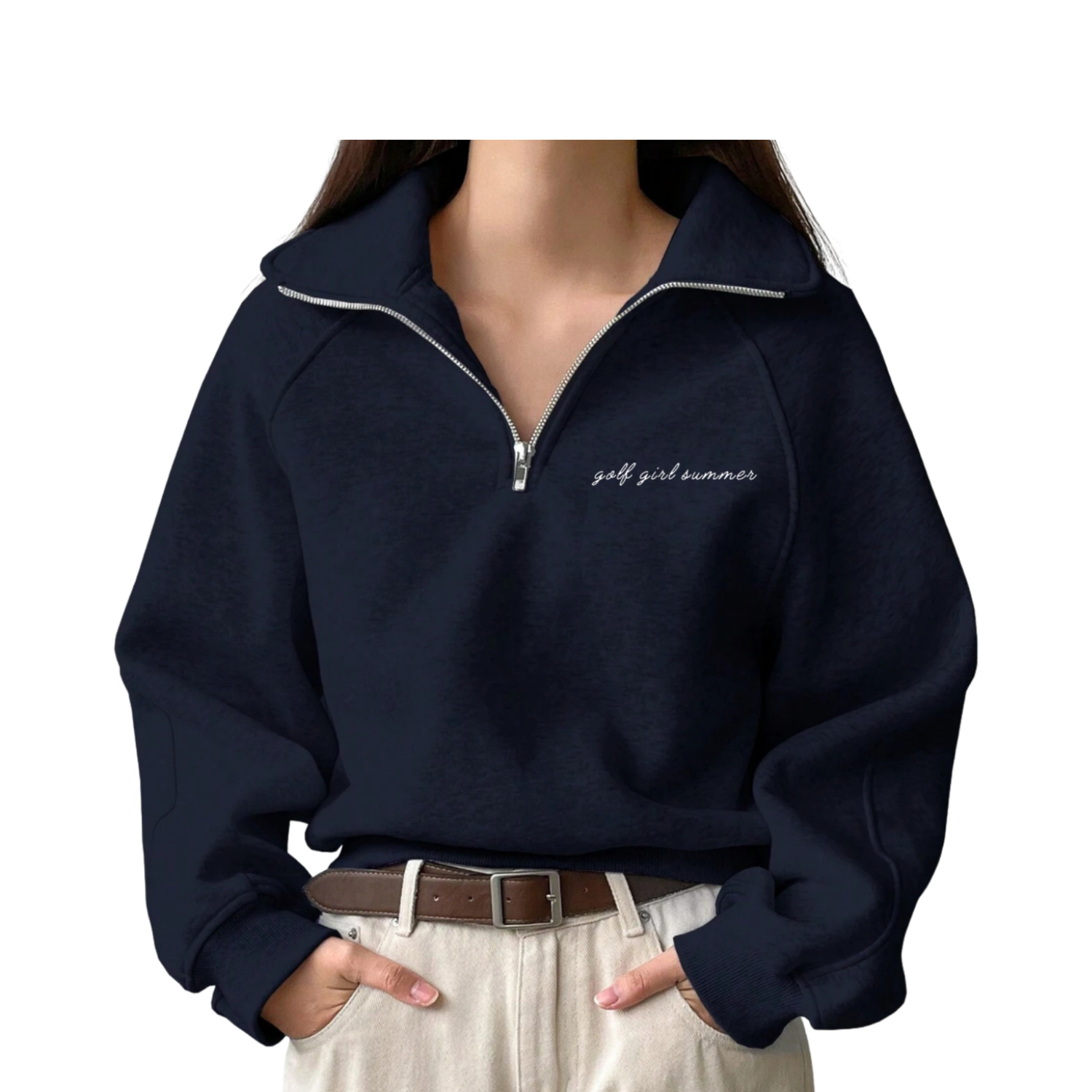 Embroidered 3/4 Zip Sweater